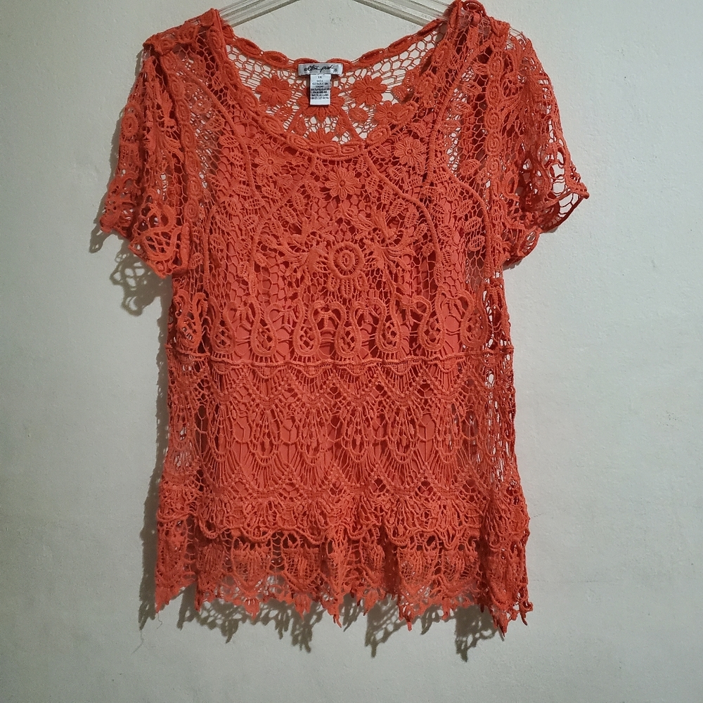 Orange Colored Lace Blouse By Ultra Pink Size 1X